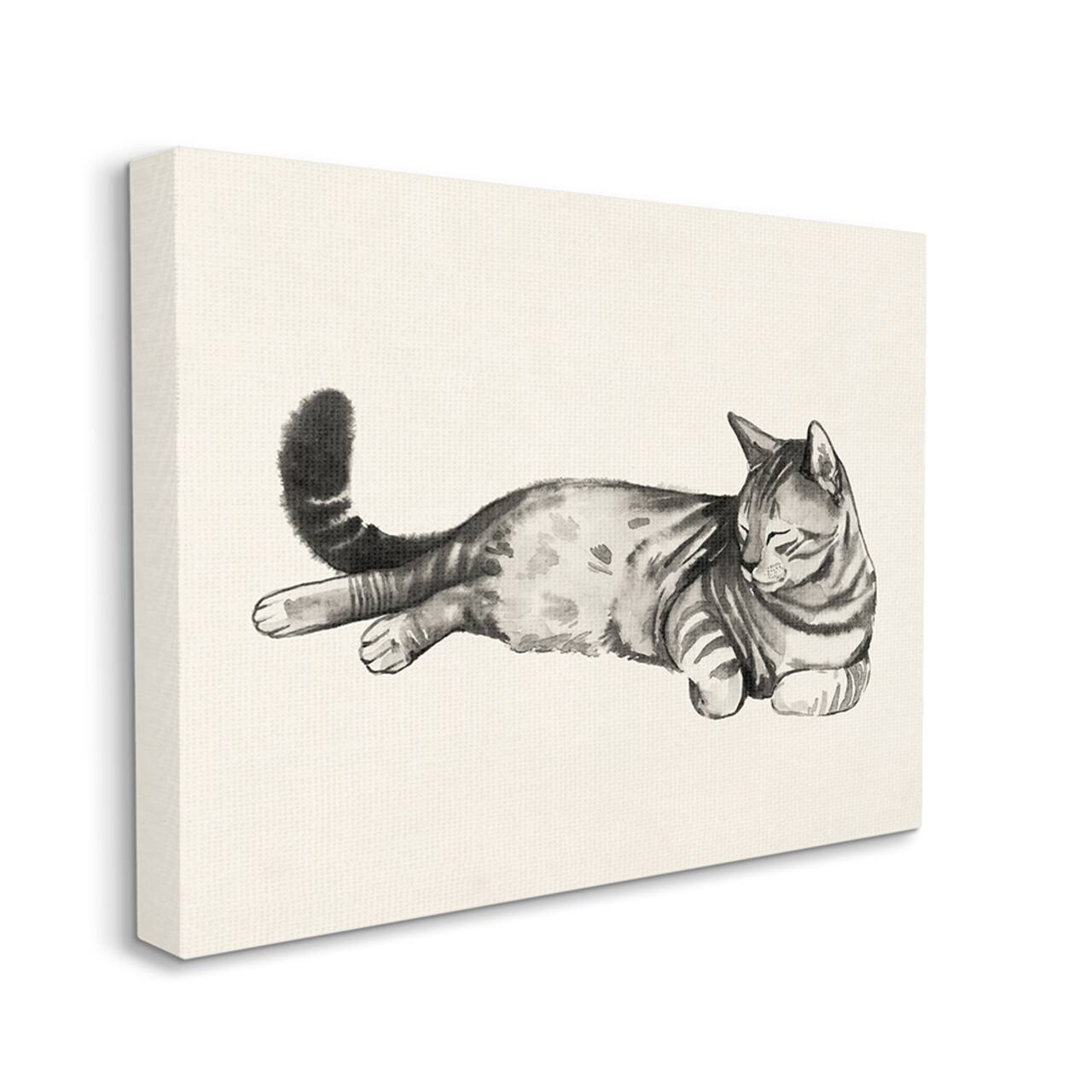 Stupell Industries Sleeping Striped Cat Minimal Relaxed Pet Canvas Wall Art